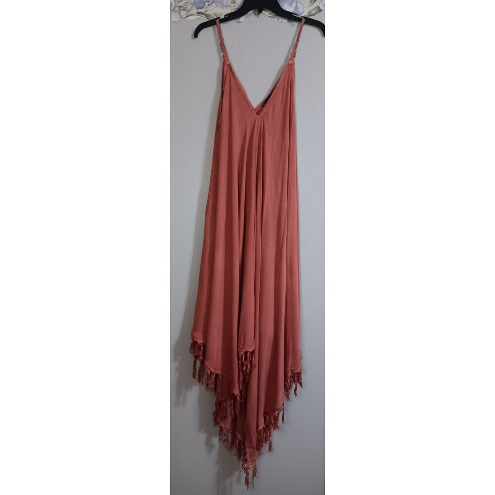 Bella Mode Medium Mauve Pink Fringe Boho Hippie Beach Comfy Flowy Midi Dress